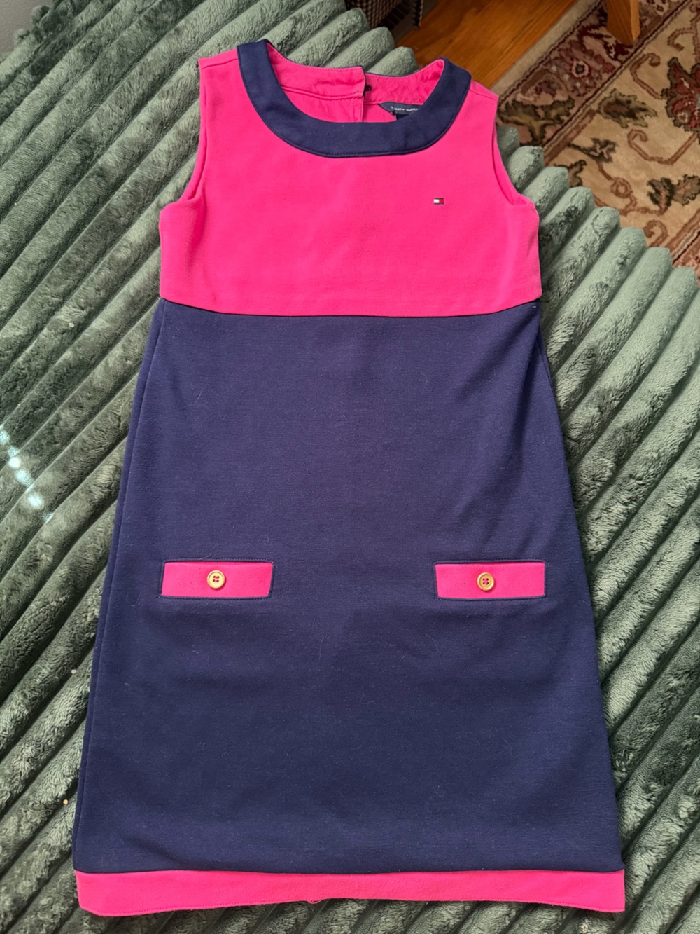 Tommy Hilfiger Girls Sleeveless Navy and Pink Dress Size 8-10